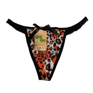 Xinkarou Women's Stretchy Orange Animal Print w/Bow Thong, Size:  Large, New